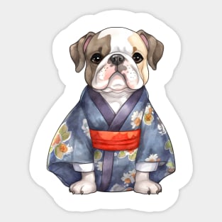 Watercolor Bulldog in Kimono Sticker